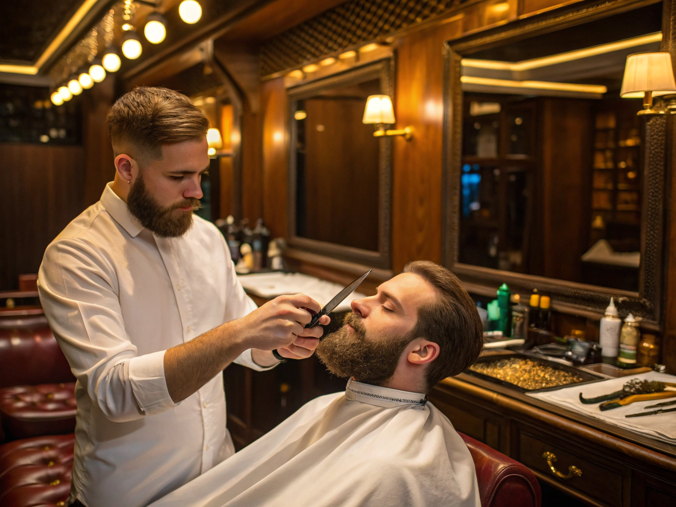 Baard trimmen en contouren met open scheermes